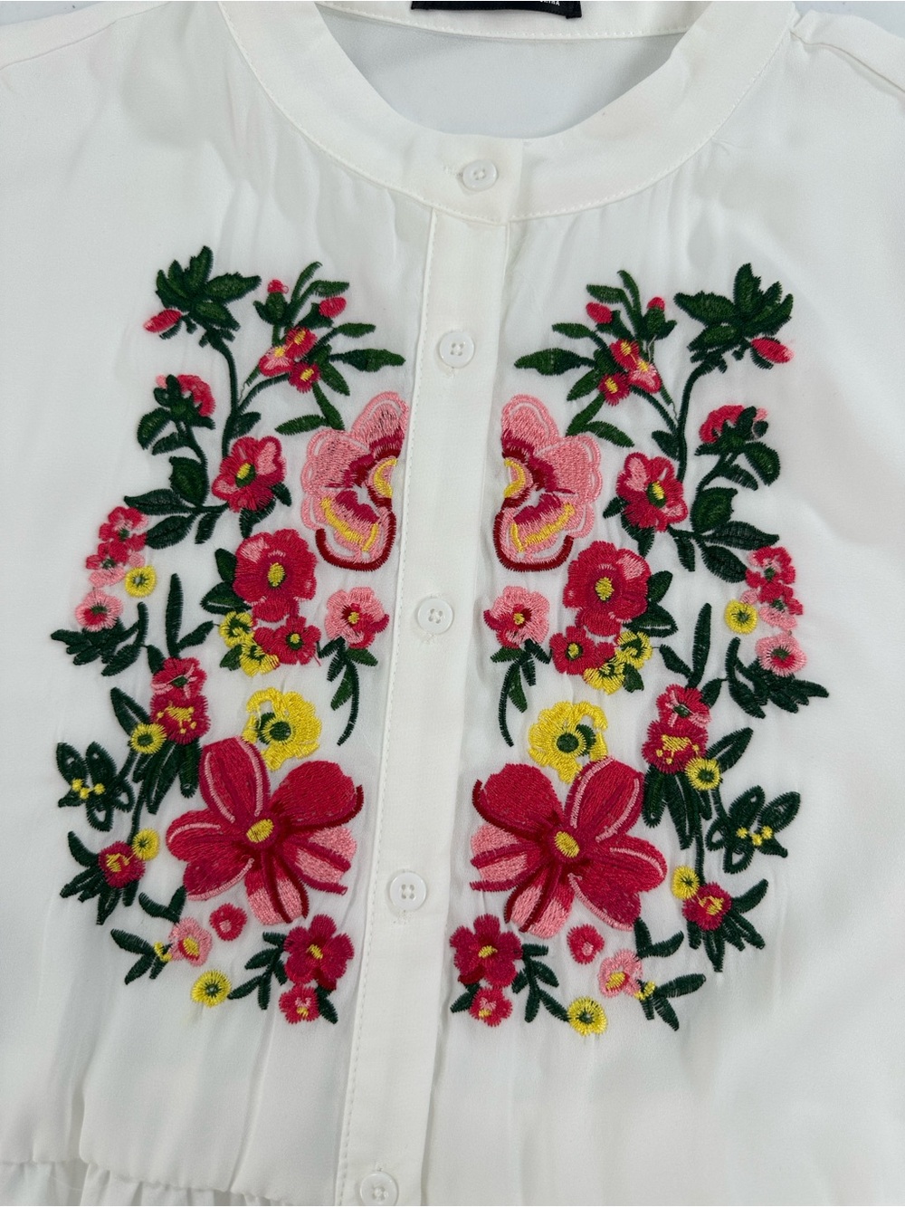 SHEIN Semi‎ Sheer Floral Embroidered Button Front Tunic Blouse White L - Picture 7 of 9